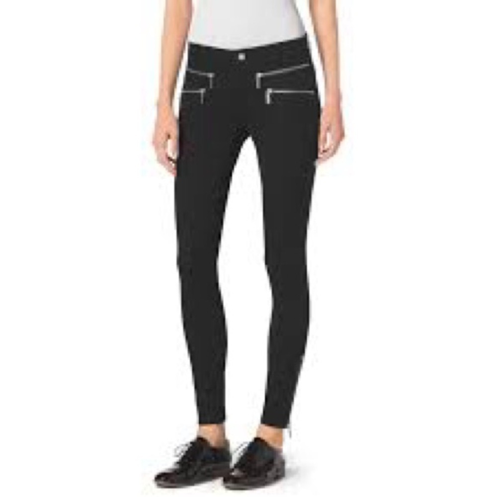 MICHAEL Michael Kors ROCKR Zip Skinny Pants Size 2 Black Stretch Ankle Moto Chic